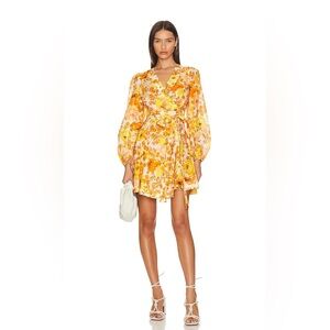 Zimmermann floral yellow orange raie wrap dress long sleeve with tags sz 1 us 6